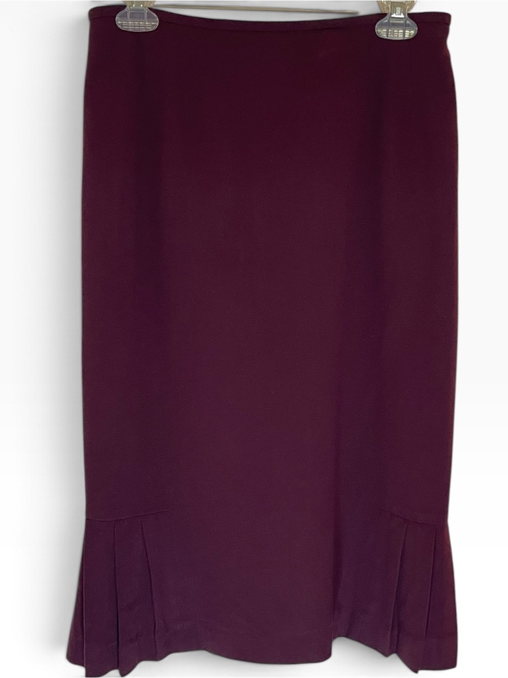 Plum Purple Crepe Flared Pleated Hem Lined Midi Pencil Skirt Kasper 8 Corporate